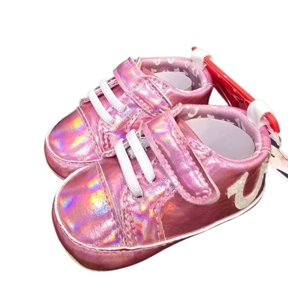 True Religion Horseshoe Logo Pink Metallic Infant Walkers - Picture 2 of 9